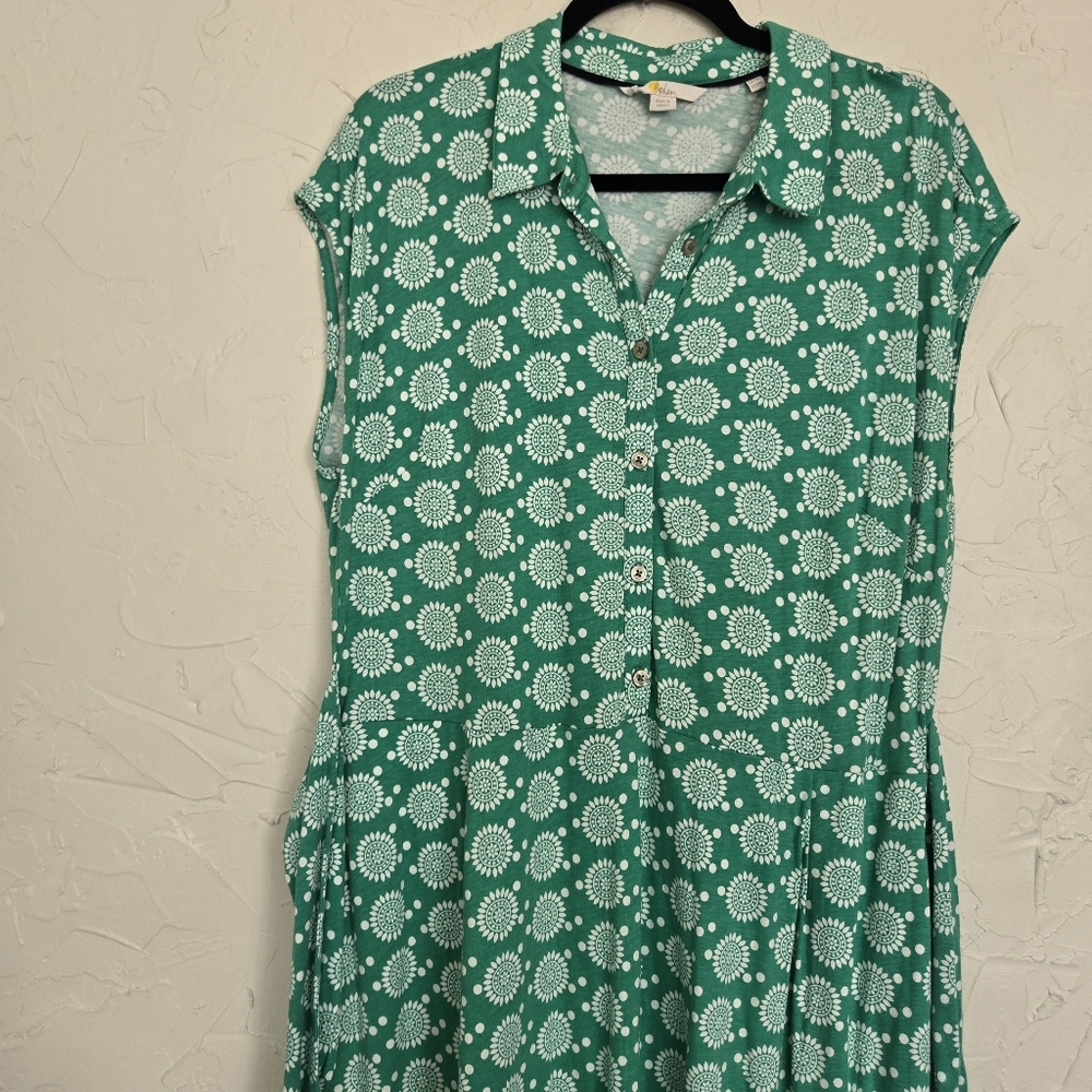 Boden Floral Tie Front Green White Jersey Dress, 14 - Picture 3 of 11